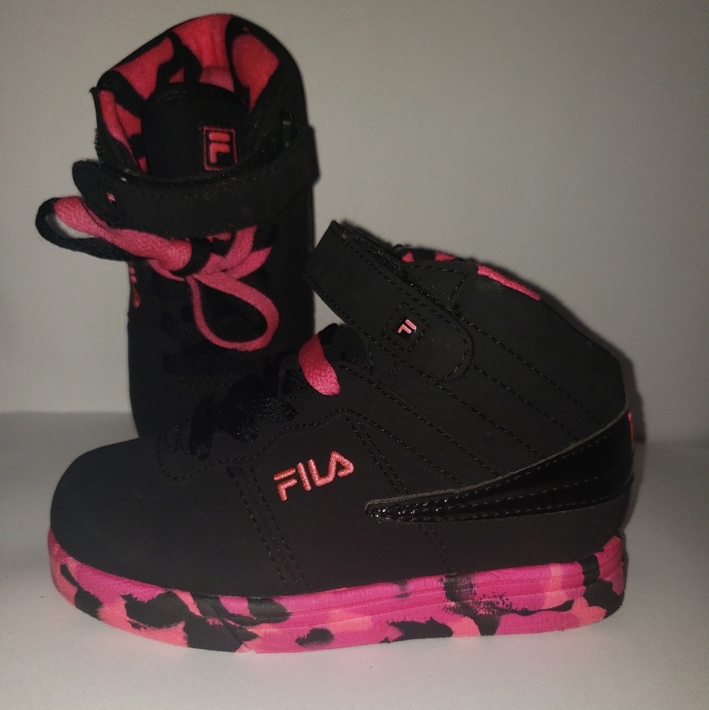 Black & Pink Camo Fila Sneakers